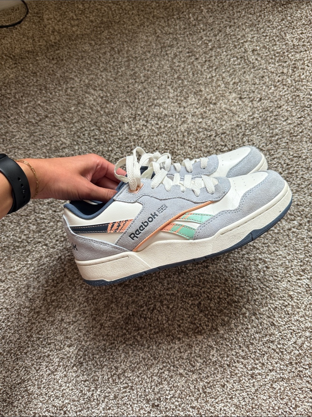 Reebok Kids White Sneakers with Light Blue and Mint Accents
